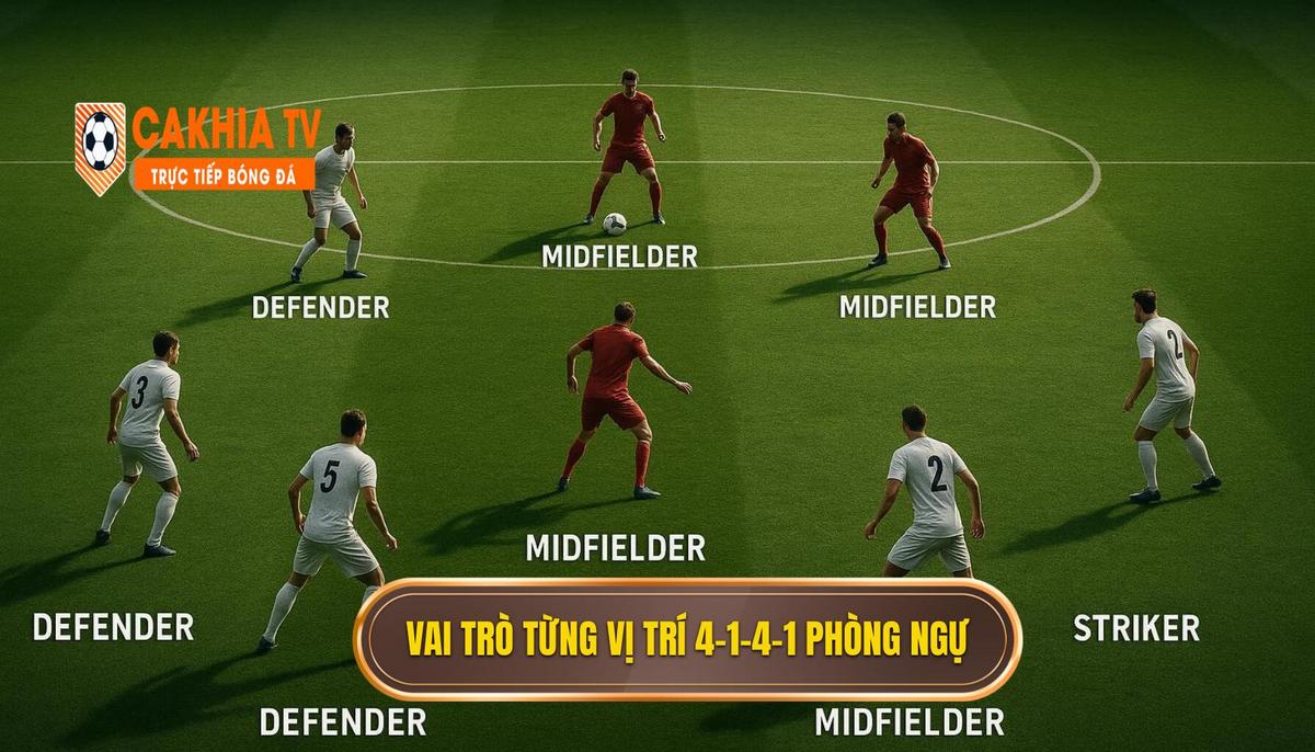 2. Vai trò cụ thể của từng vị trí trong 4-1-4-1 khi phòng ngự